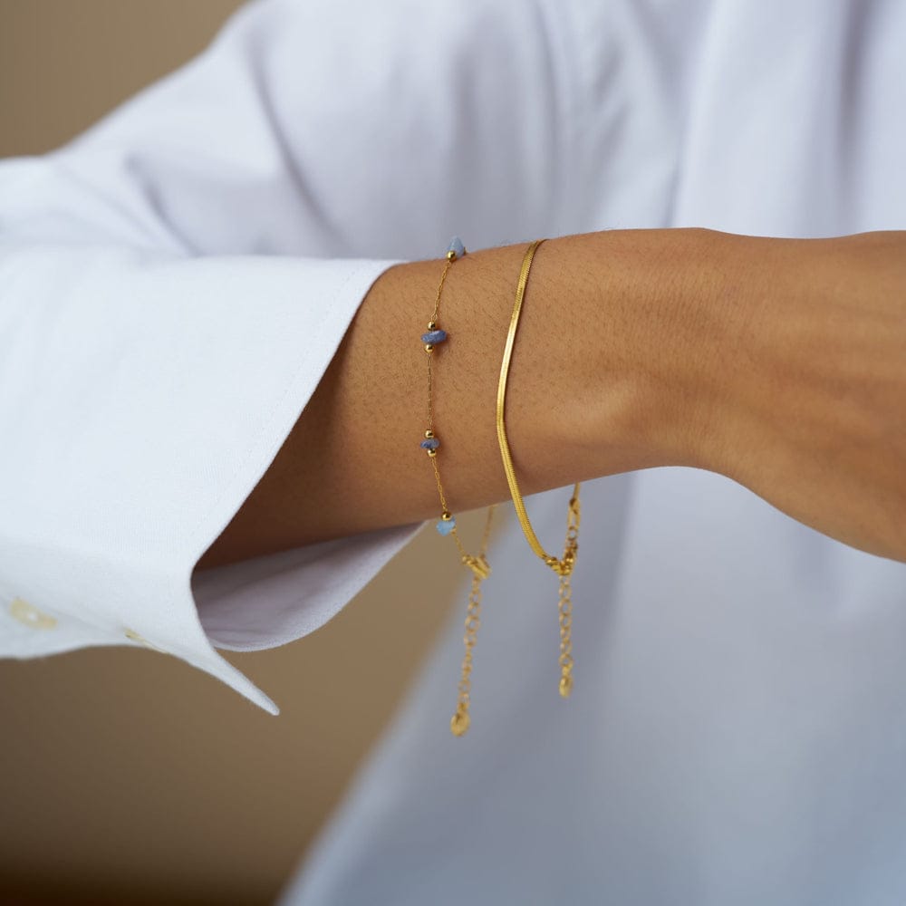 Semi-Precious Sodalite Chip & Snake Chain 2-Row Bracelet - Image 2