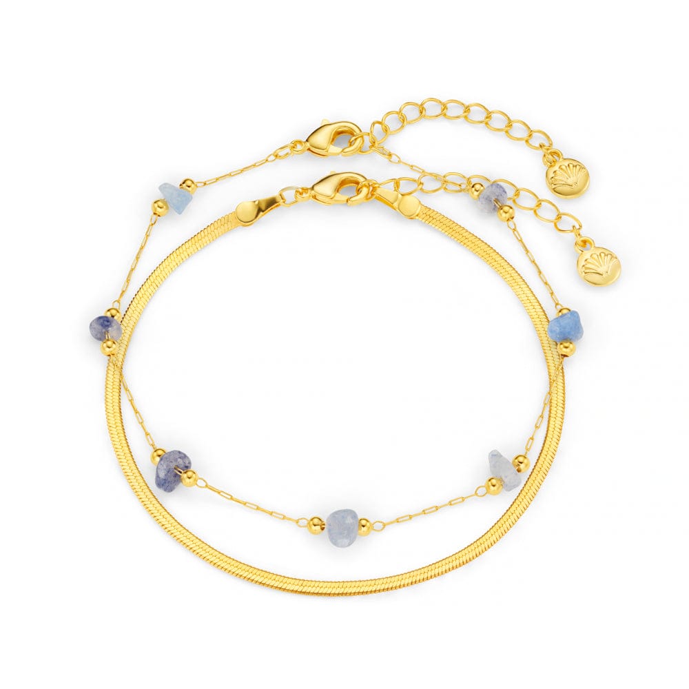 Semi-Precious Sodalite Chip & Snake Chain 2-Row Bracelet